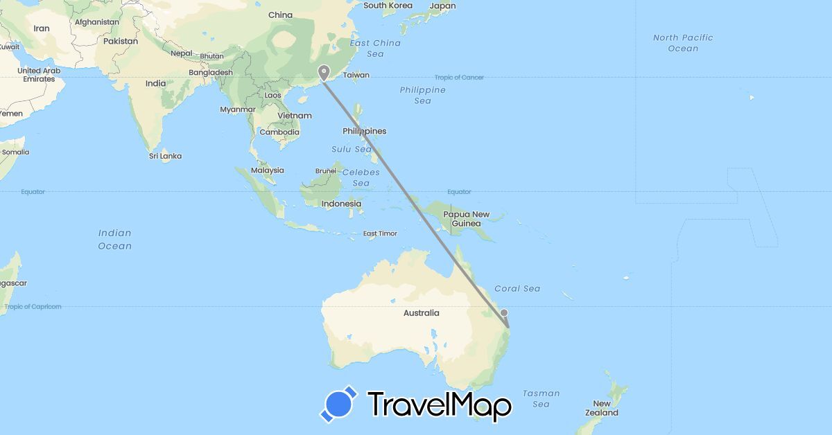 TravelMap itinerary: driving, plane in Australia, China (Asia, Oceania)